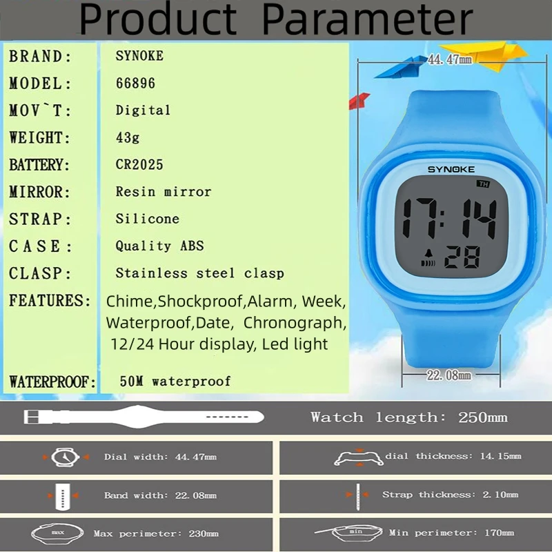 Unisex Digital Sports Watch with Soft Silicone Strap and LED Display