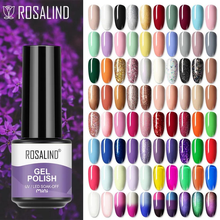 ROSALIND Autumn&Winter Pure Color Nail Gel Polish Hybrid Varnish Semi Permanent Nail Art Soak Off UV Nail Gel Top Base Coat rosalind 5ml painting gel varnish nail gel polish soak off uv led top coat semi permanent nail art design for manicure polish