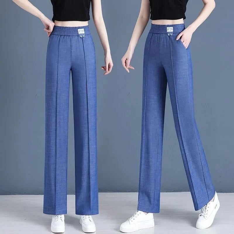 

Silk High Waist Jeans Women's Spring Summer 2023 New Loose And Slim Wide Leg Pants With Fit And Straight Leg Drop Female 4XL