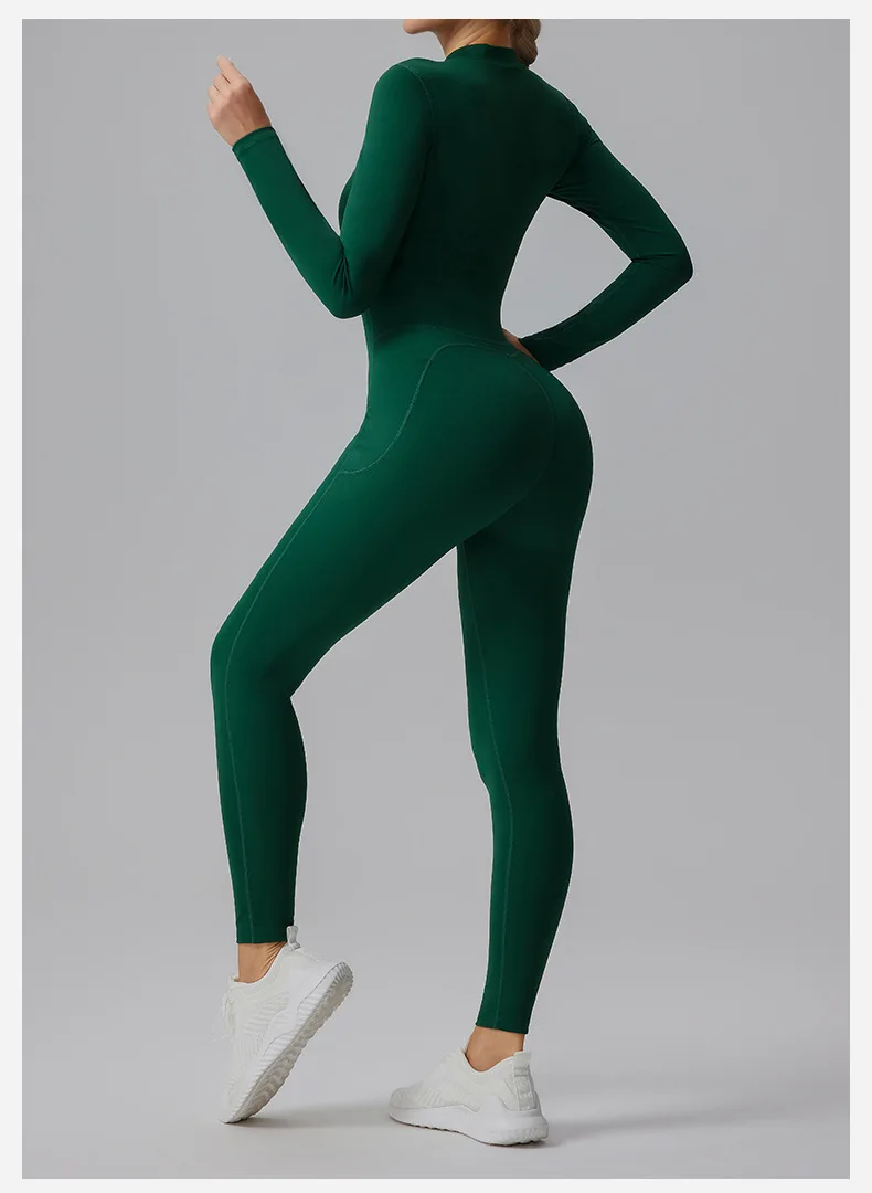 Naked Feel Yoga Unitard with Half Zip, Slimming Dance Bodysuit for Women, Seamless Gym Wear One Piece Workout Suit Spring Autumn