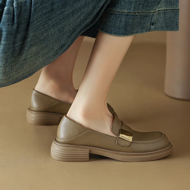 2023 Spring Women's Loafers PU Leather Shoes Square Toe Chunky Heel Shoes for Women Solid Low Heel Women Pumps Lace-up Shoes