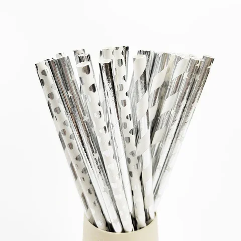 

25Pcs Sliver Paper Straws Wedding Birthday Party Decor Foil Gold silver Disposable Paper Straws Party Event Supplies