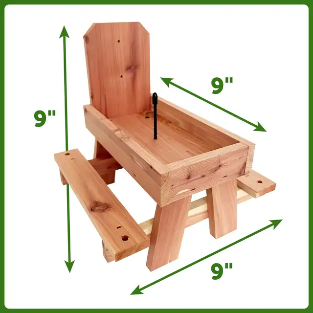 Red Cedar Picnic Table Squirrel Feeder, Holds Corn, Nuts and Seeds, 1 Table, 9"x10"x9"