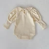 Autumn New Baby Clothing for Girls Fashion Versatile Doll Neck Bubble Long sleeved Sweetheart Solid Color Crawling jumpsuit 2