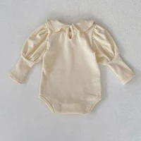 Autumn New Baby Clothing for Girls Fashion Versatile Doll Neck Bubble Long sleeved Sweetheart Solid Color Crawling jumpsuit 2