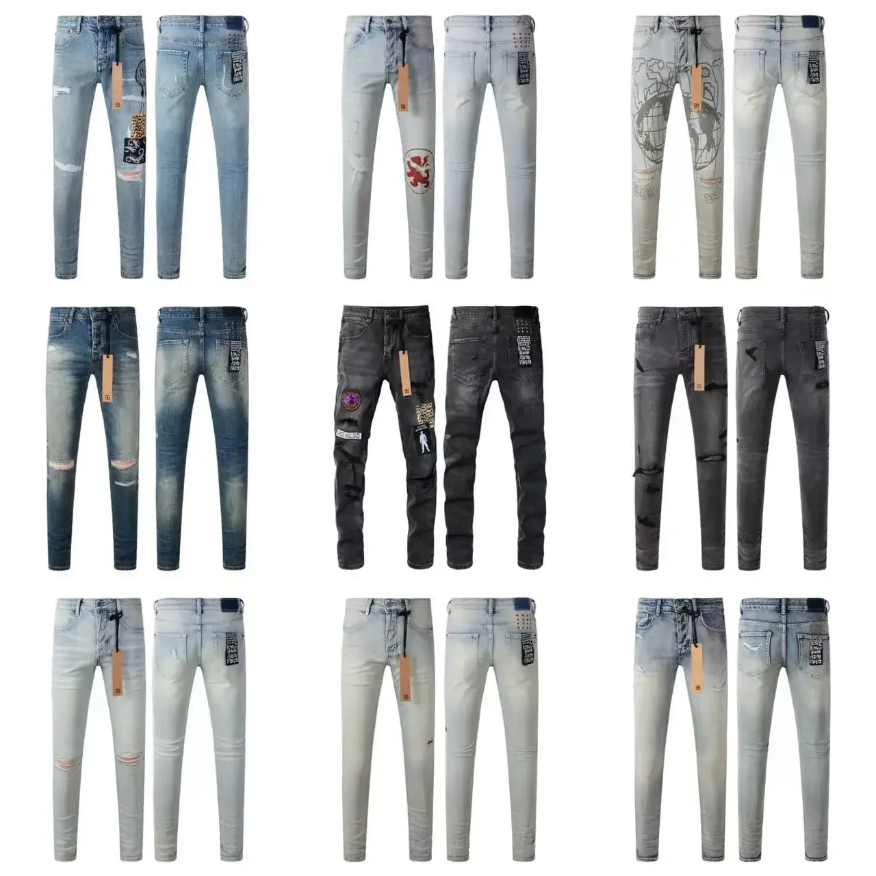 New High Quality Ksubi Cross Jeans American High Street Vintage Fringe Ripped Jeans Men Women Fashion Slim Low Rise Jeans 2