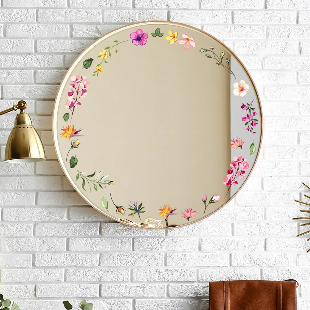 Floral Mirror Bathroom Stickers Flower Wall Decor Room Decoration Room Aesthetic Bedroom Decor for Girls Home Art Decoration