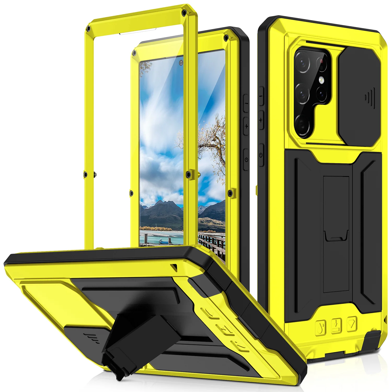 Ultimate 360° Protection Heavy Metal Armor Case - Shockproof with Built-In Stand and Glass Cover