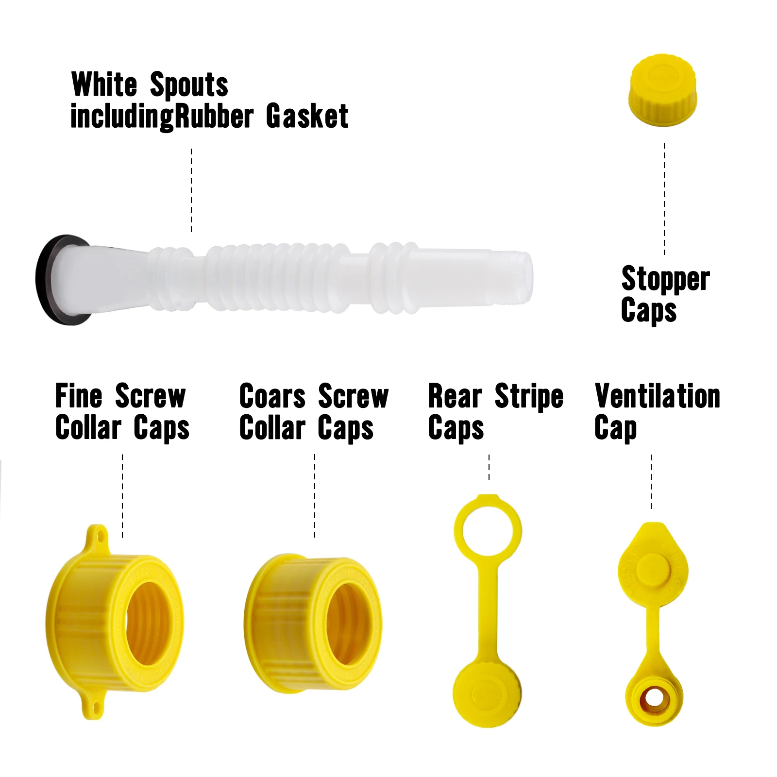 Gas Can Spout Replacement Kit with Flexible Pour Nozzle Coarse and Fine  Thread Screw Collar Caps Compatible with Midwest Gott Scepter Kolpin Most  of