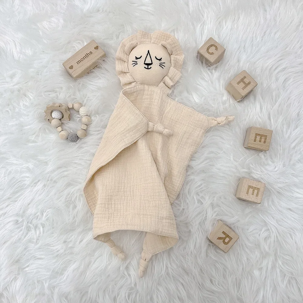 Name Personalized Embroidered Custom Baby Comforter Muslin Cotton Lion Sleeping Security Blanket Baby Shower Baby Birth Gift 3