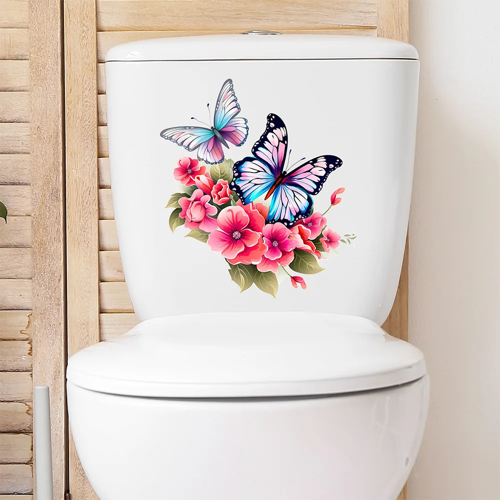 1pcs Painted Flowers Butterfly Home Bedroom Toilet Toilet Decorative Wall Paste Self-Adhesive