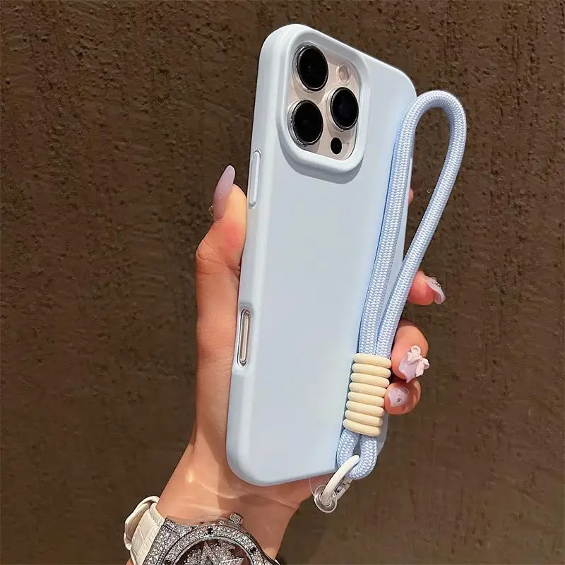 Luxury Colorful Cord Lanyard Shockproof Matte Silicone Soft Phone Case Cover