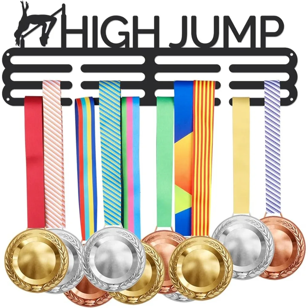 

High Jump Medal for Girls Holder Medals Display Medal Rack Display Competition Black Iron Wall Mounted Hooks for 60+ Hanging