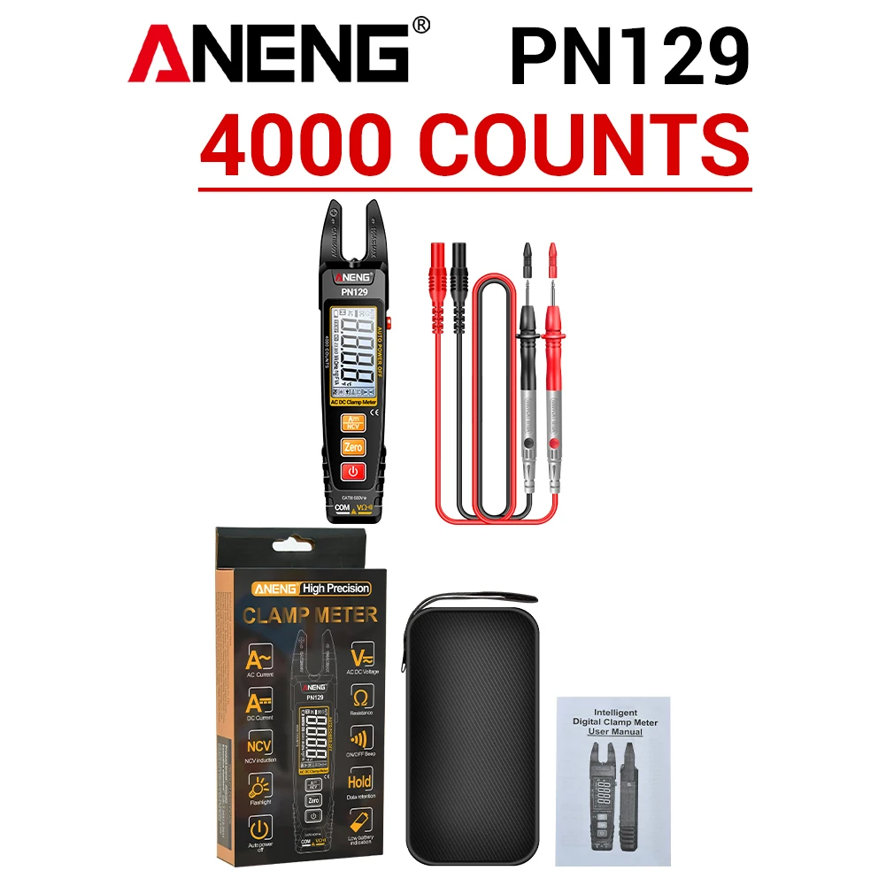 Clamp Meter AC/DC 600V Voltage Current Resistance Tester 4000 Counts Electrician Tools