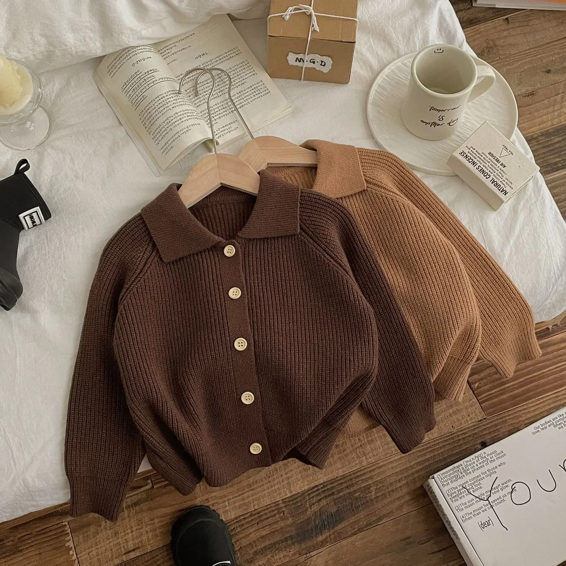 남아 스웨터 겨울 울 혼방 아우터 2025 따뜻한 두꺼운 봄 가을 가디건 재킷 따뜻한 아동 니트웨어 데일리 루즈핏 재킷