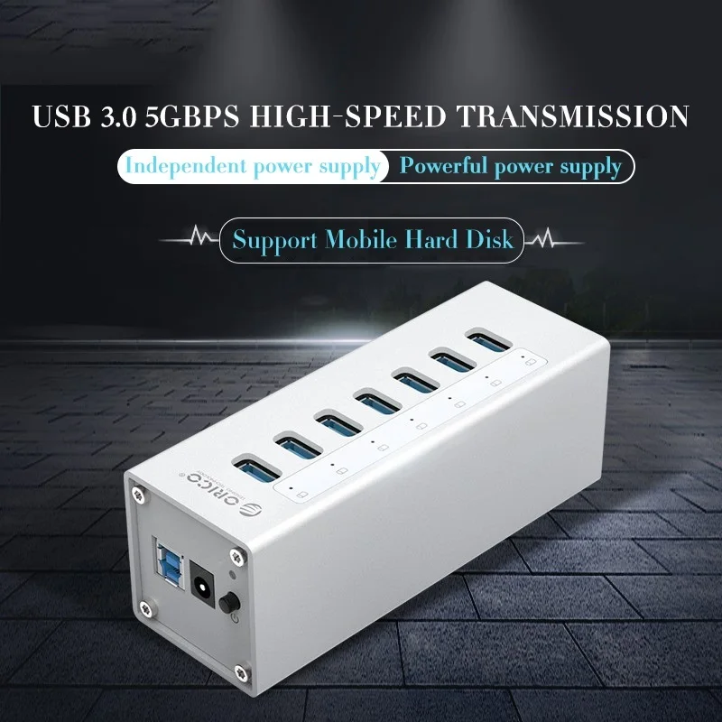 

New A3H7 Aluminum High-speed 7-port USB 3.0 HUB Extension Splitter Usb Adapter Docking Station with Power Laptop Accessories