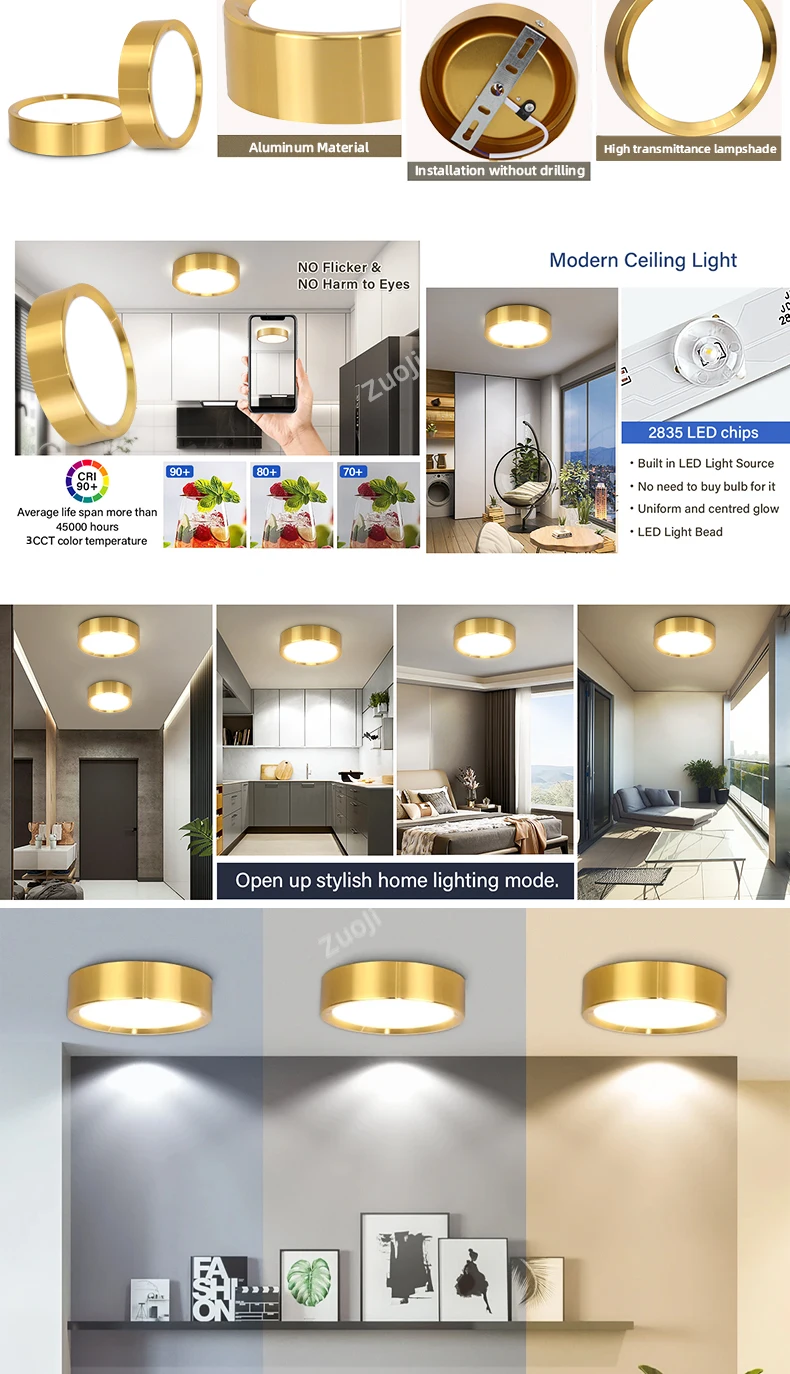 Description Picture 3 of itemLed Ceiling Lamp Gold Downlight Dimmable Spotlight 5W 10W 15W 25W Panel Lights For Kitchen Shop Lighting 185-265V Ceiling Light