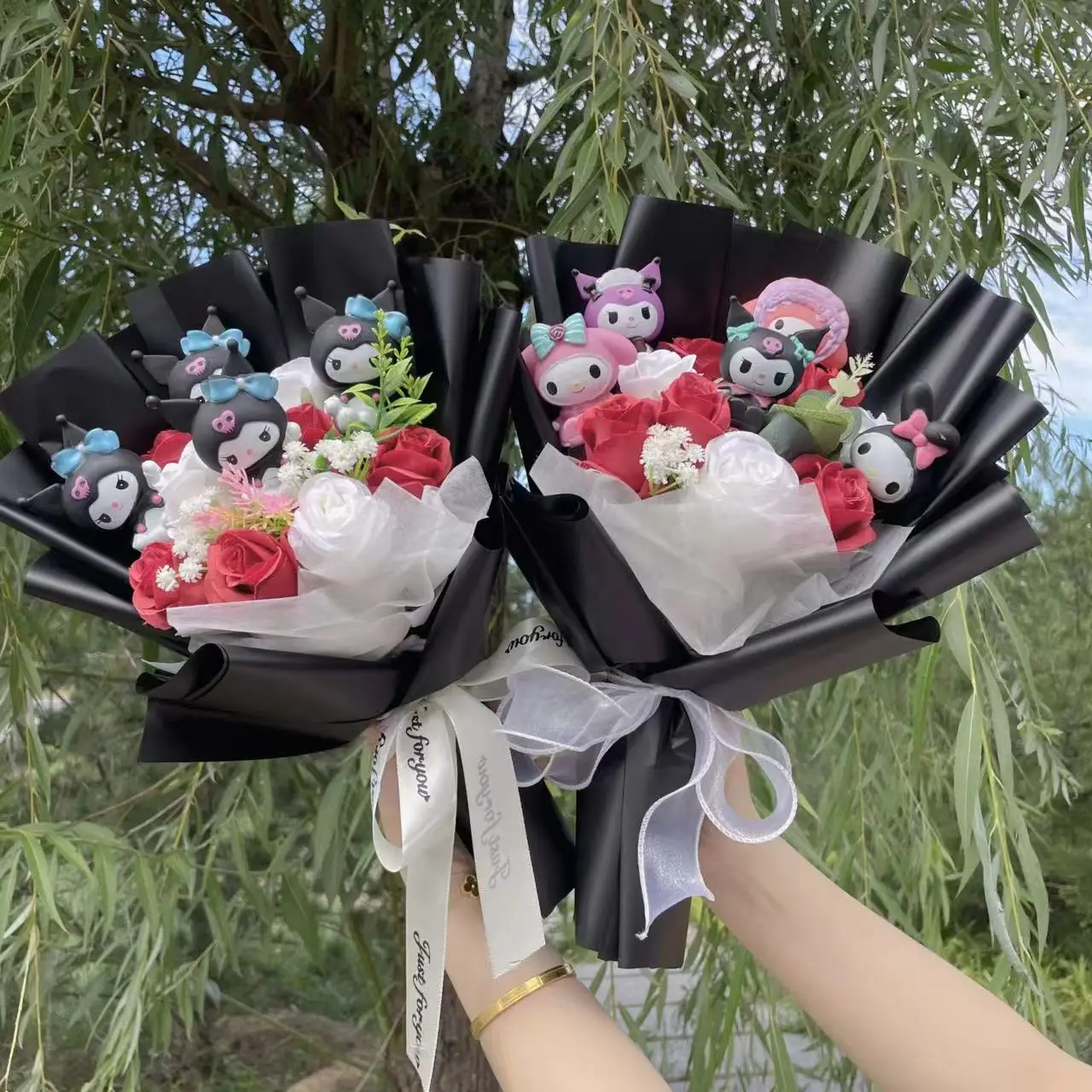 Cartoon Hellokitty Cat With Artificial Flowers Plush Doll Toy bridal bouquet Flower Bouquet Valentine Christmas Graduation Gifts 3