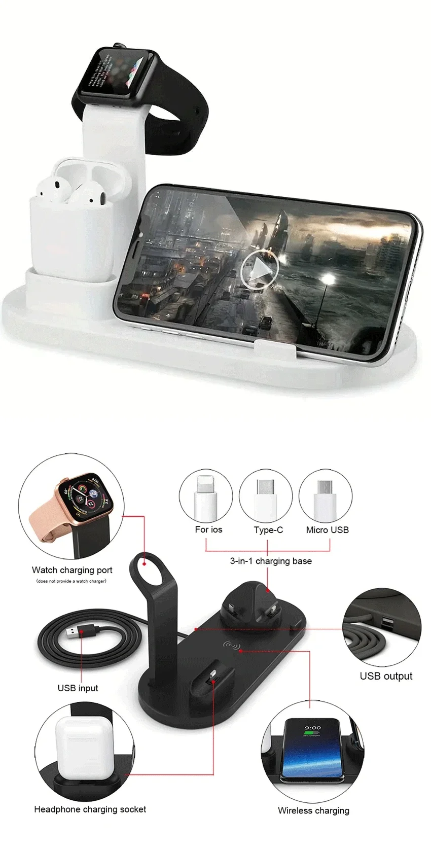 3-in-1 Kabelloses Ladegerät mit Ständer für Samsung iPhone 17 16 15 14 13, Apple Watch und Airpods – Schnelle Ladestation – Detail 20