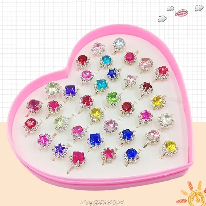 Anillos de aleación ajustables para bebé niña, caja de 12/36 piezas, escaparate en de corazón de dibujos animados para fiesta N09 20, envío directo - AliExpress Joyería y