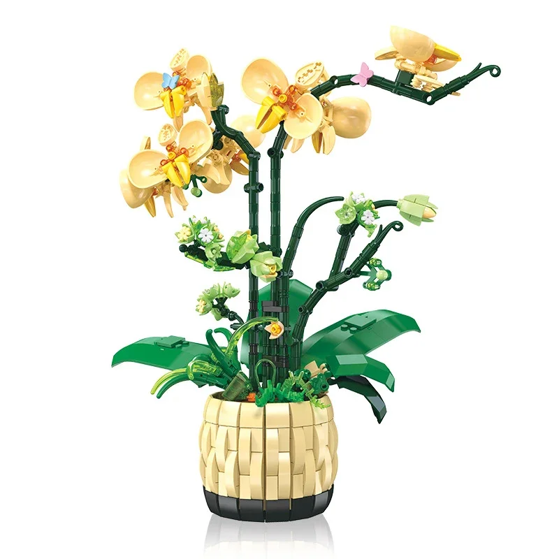 

Creative Flower Potted Plant Simulation Dried Orchid Tabletop Decoration Building Blocks Bricks Toys Gifts