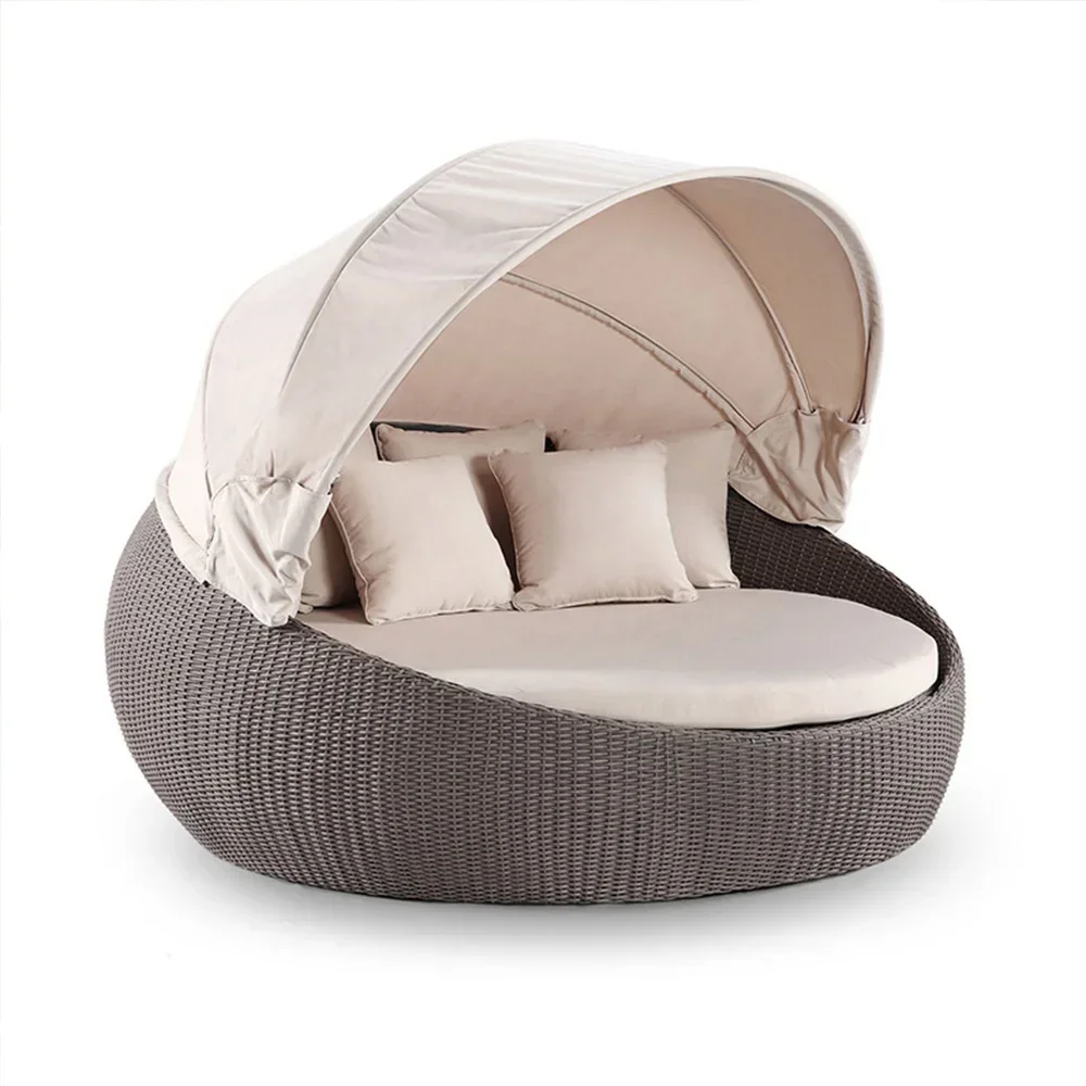 Modern Day Bed Patio Furniture Hotel Luxury rope Garden Round Sun Lounger Aluminum Rattan Wicker Outdoor Daybed With Canopy