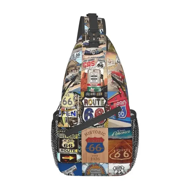 

Route 66 Collage Sling Crossbody Chest Bag Men Casual Shoulder Backpack for Hiking