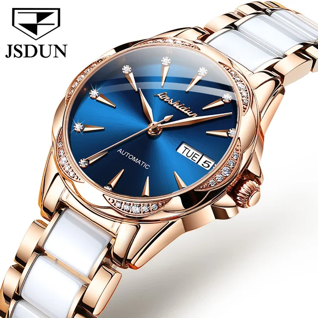 Ladies Wristwatch Ceramic Stainless Steel Watch for Women Luxury Diamond Pearl Shell Dial Elegant Automatic Mechanical Watches 1