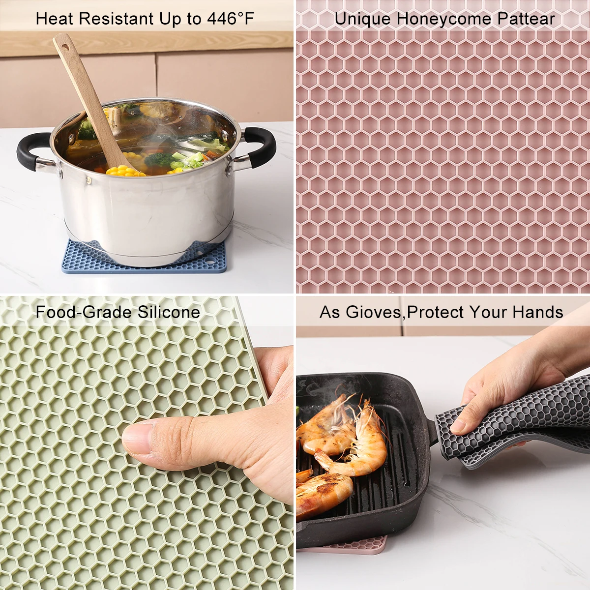 Square silicone honeycomb insulation mat 18cm BPA-free high temperature resistant easy to clean dishwasher safe