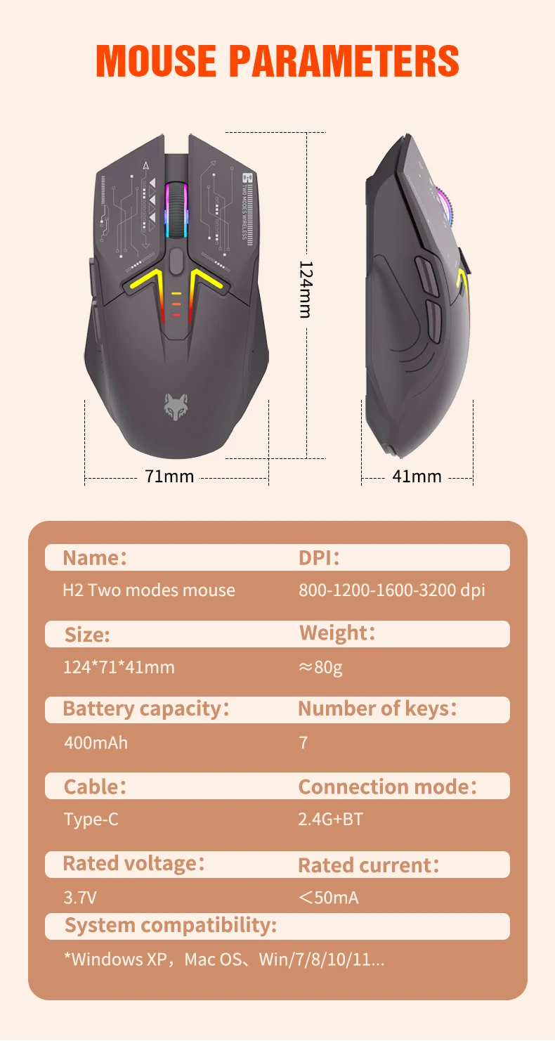 XUNFOX H2 Bluetooth Wireless Mouse Laptop Desktop Home Office Magnetic Fast Charging Luminous Mouse