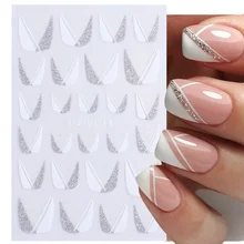 

French Tips Star Moon Nail Stickers Shiny Glitter Silver Sliders Decals Nail Art Decorations Adhesive Foils Manicure Wholesale