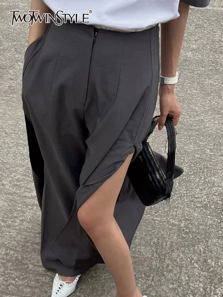 

TWOTWINSTYLE Loose Vintage Long Trousers For Women High Waist Patchwork Zipper Solid Wide Leg Pants Female Clothing Spring 2023