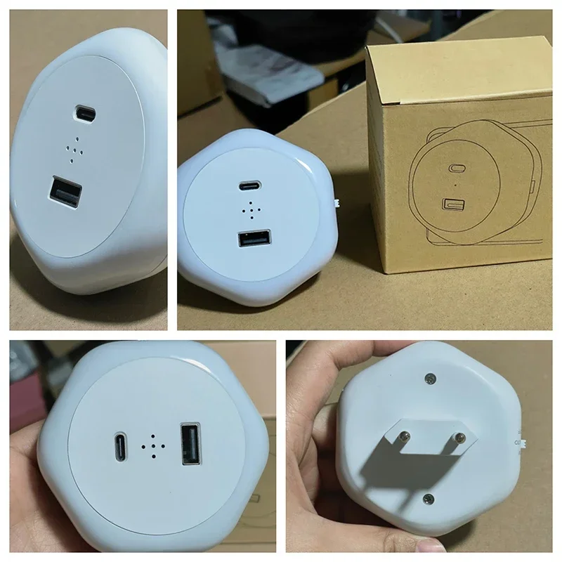 USB Plug Night Lamp EU Type-C Charger Port Auto Light Sensor Dimmable Warm White  Bedroom Hallway Stairs LED Bedside Lights