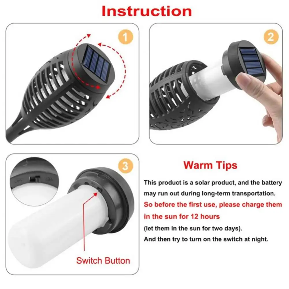 Description Picture 6 of item4/2Pcs 12LED Solar Flame Torch Light Flickering Light Waterproof Garden Decoration Outdoor Lawn Path Yard Patio Floor Lamp