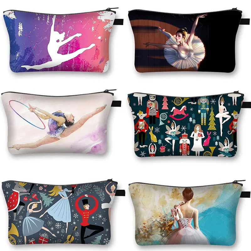 

Ballet Dance Girl Print Cosmetic Bag Rhythmic Gymnastics Ladies Lipstick Bag Travel Wash Storage Bag Cosmetic Case Neceser Muje