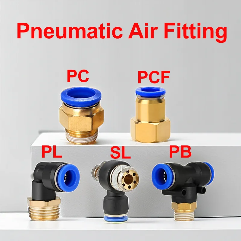 

20/50Pcs Pneumatic Tee Fittings PC/PCF/SL/PB/PL 6 8 10 12 Thread 1/8" 1/4" 3/4" 1/2" Hose Fitting Pipe Quick Connectors