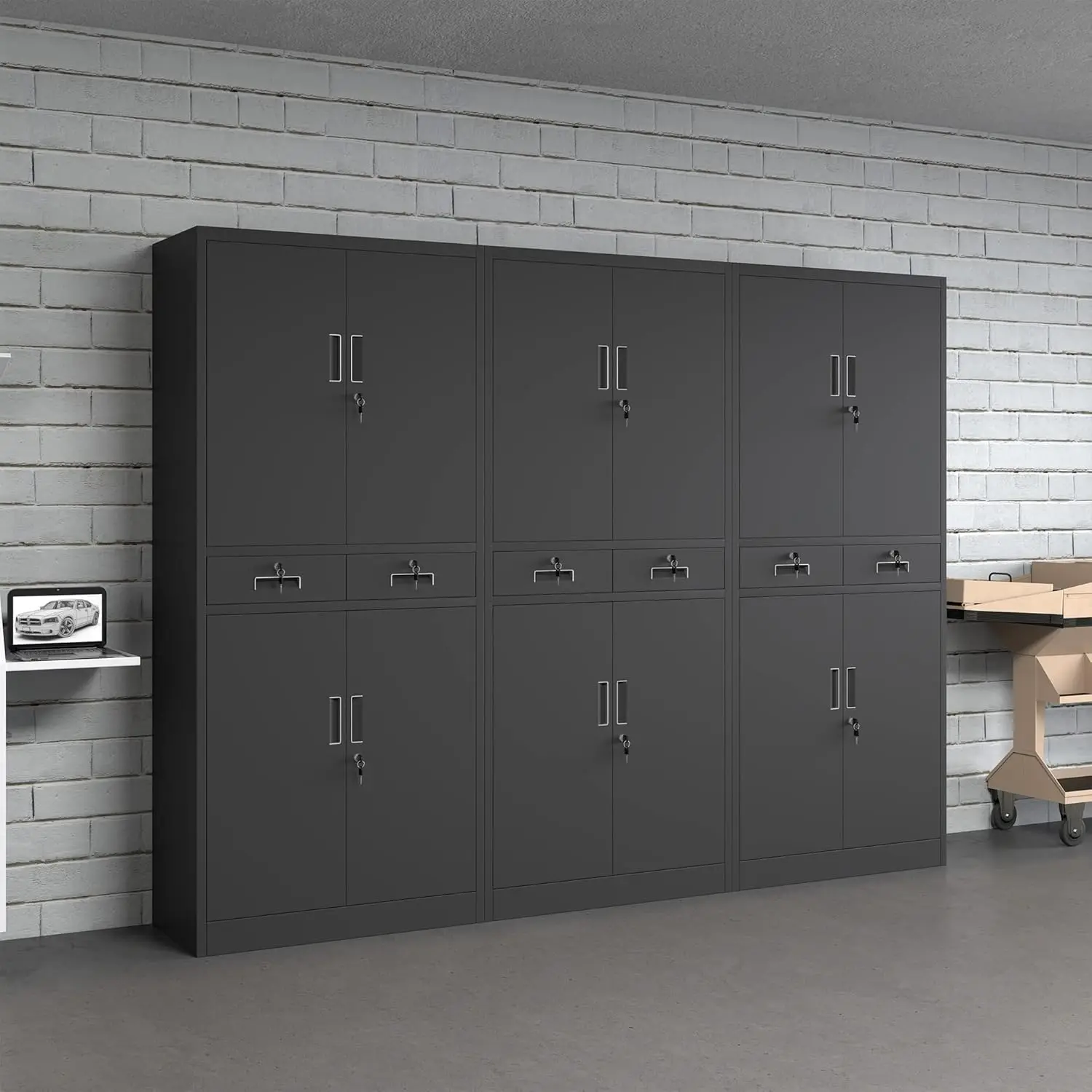 Metal Storage Cabinet with Locking Doors and Adjustable Shelves, Lockable Storage Cabinets with Drawers for Home Office Garage 5