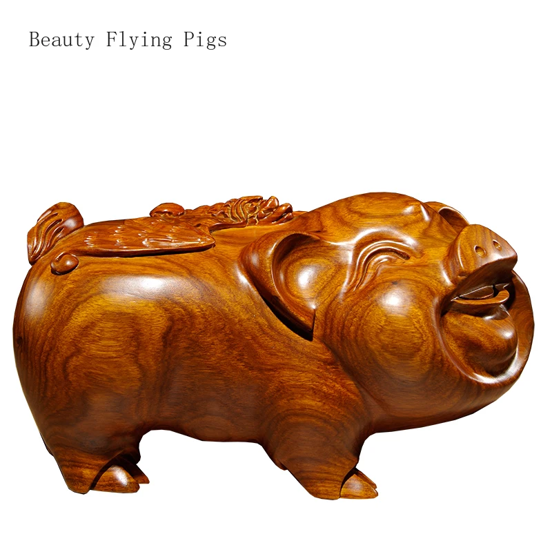 

Chinese Handmade Solid Wood Carving Zodiac Pig Decoration Home Living Room Small Animal Crafts office decoration