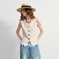 TOYOUTH Gilet court amincissant pour femme, style Old Money, en Lyocell et Lin, Nouvelle collection Été 2026, Hauts pull-over 1