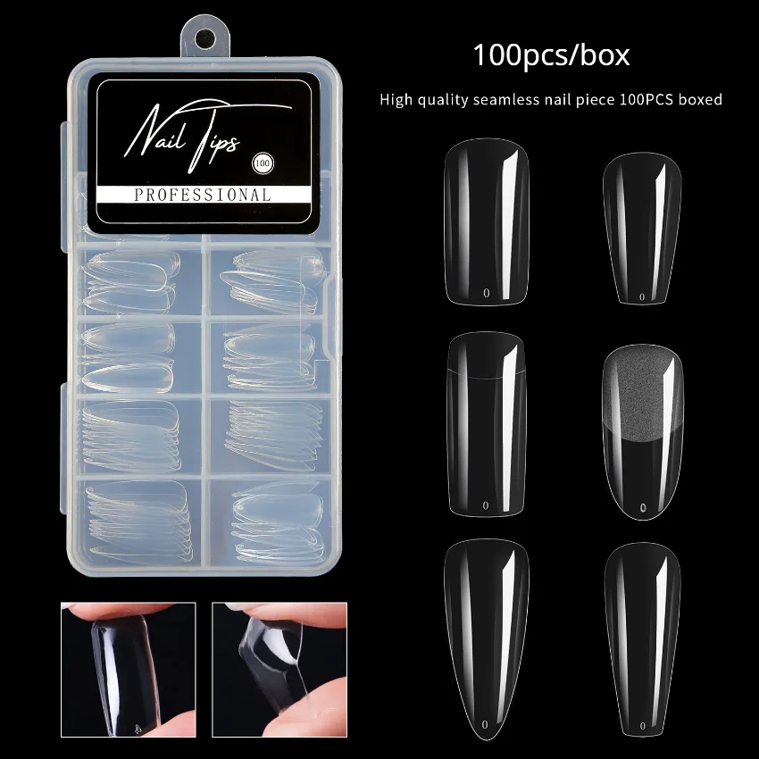 

100Pcs Detachable False Nails Acrylic False Nails Coffin Artificial Nails Transparent/Matte False Nails for Extension