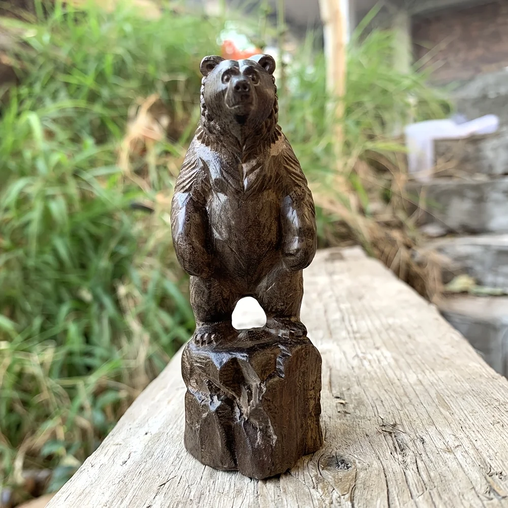 Artistic Wooden Bear Sculpture Ornament - Perfect for Home and Holiday Decor