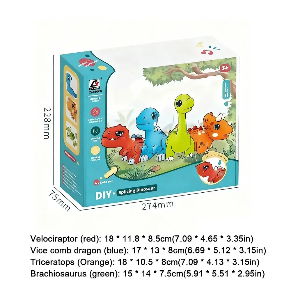 Large Size Assembling Dinosaurs Creative Assembly Voice Feature DIY Dinosaur Collage Design Cute Model Simulation Dinosaurs