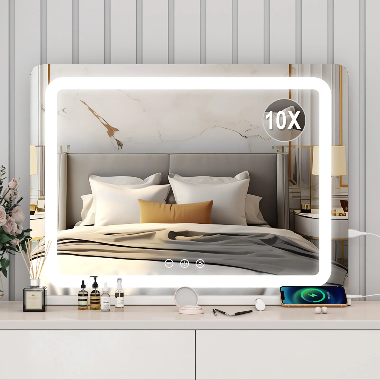 Teousev 80CM Large LED Hollywood Vanity Mirror, 3 Color Dimmable Touch Control, CRI≥90 Light Strip Makeup Mirror