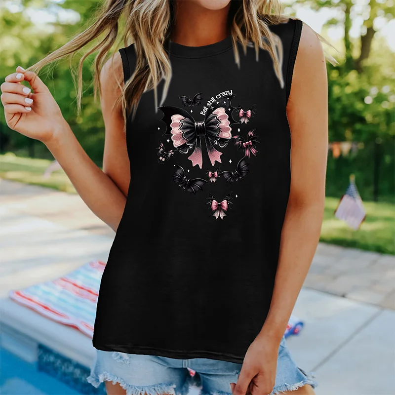 Butterfly Print 2024 Summer New Harajuku Style Round Neck Women's T-shirt Sleeveless T-shirt Vest
