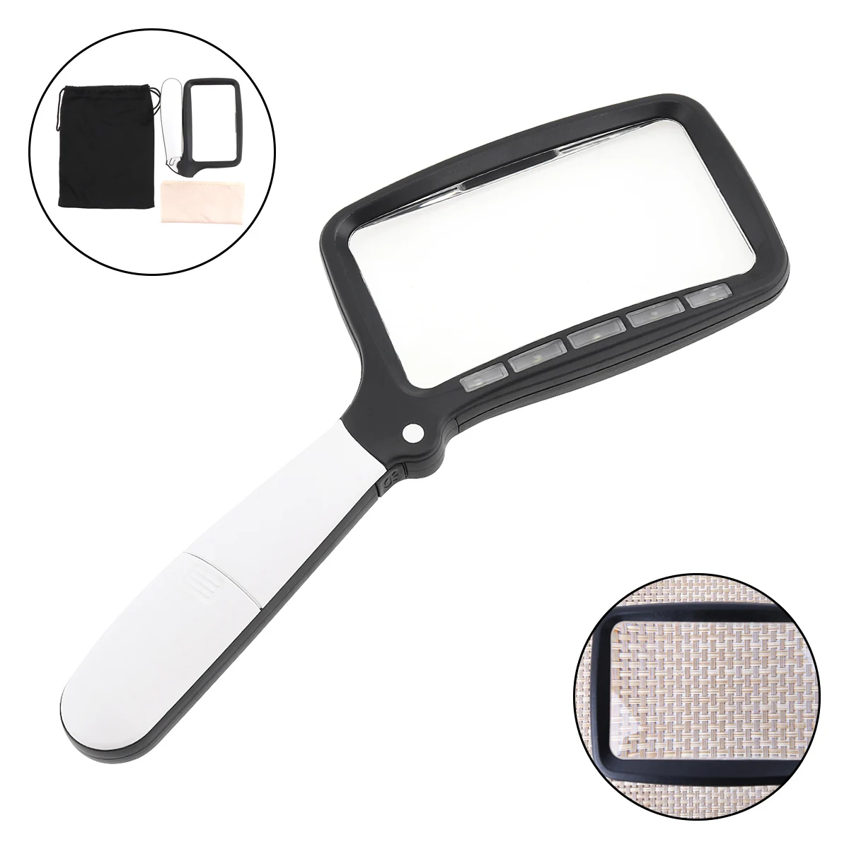 

Увеличительные стекла 2X, Портативная Складная ручная Лупа светодиодный светодиодные фонари, черная розетка, сумка для античного просмотра/чтения/ювелирных изделий