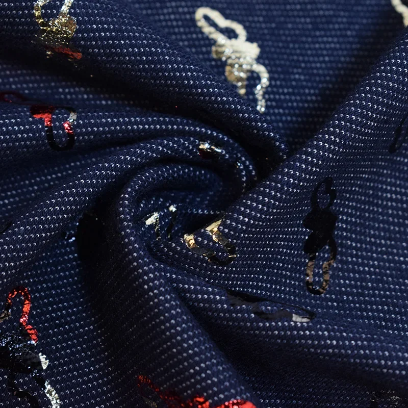 200g Gold-Stamped Knit Denim Fabric Spring Summer Casual Clothing Cotton-Padded Coatdenim Face Material Elastic Cotton Fabric