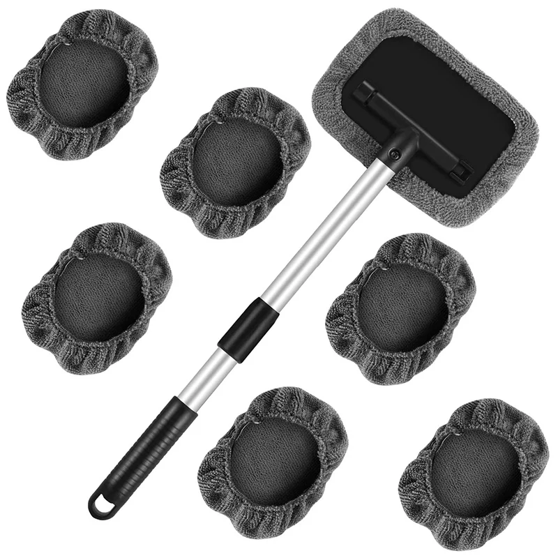 

8Pcs Windshield Glass Cleaning Tool Car Window Brush Wiper With Extendable Handle And Washable Reusable Microfiber Cloth