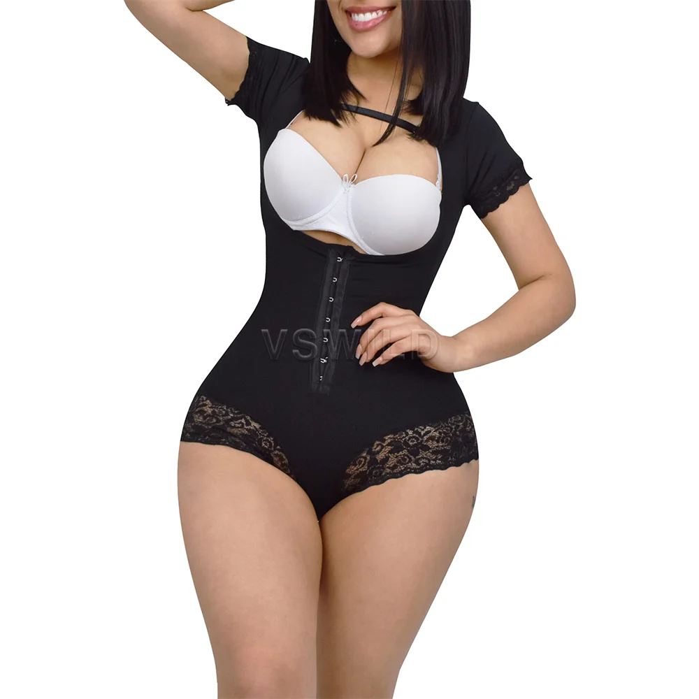 Open Chest Sleeve Bodysuit Sexy Women Underwear Open Chest Short Sleeve Button Breasted Bodysuit Waist Trainer