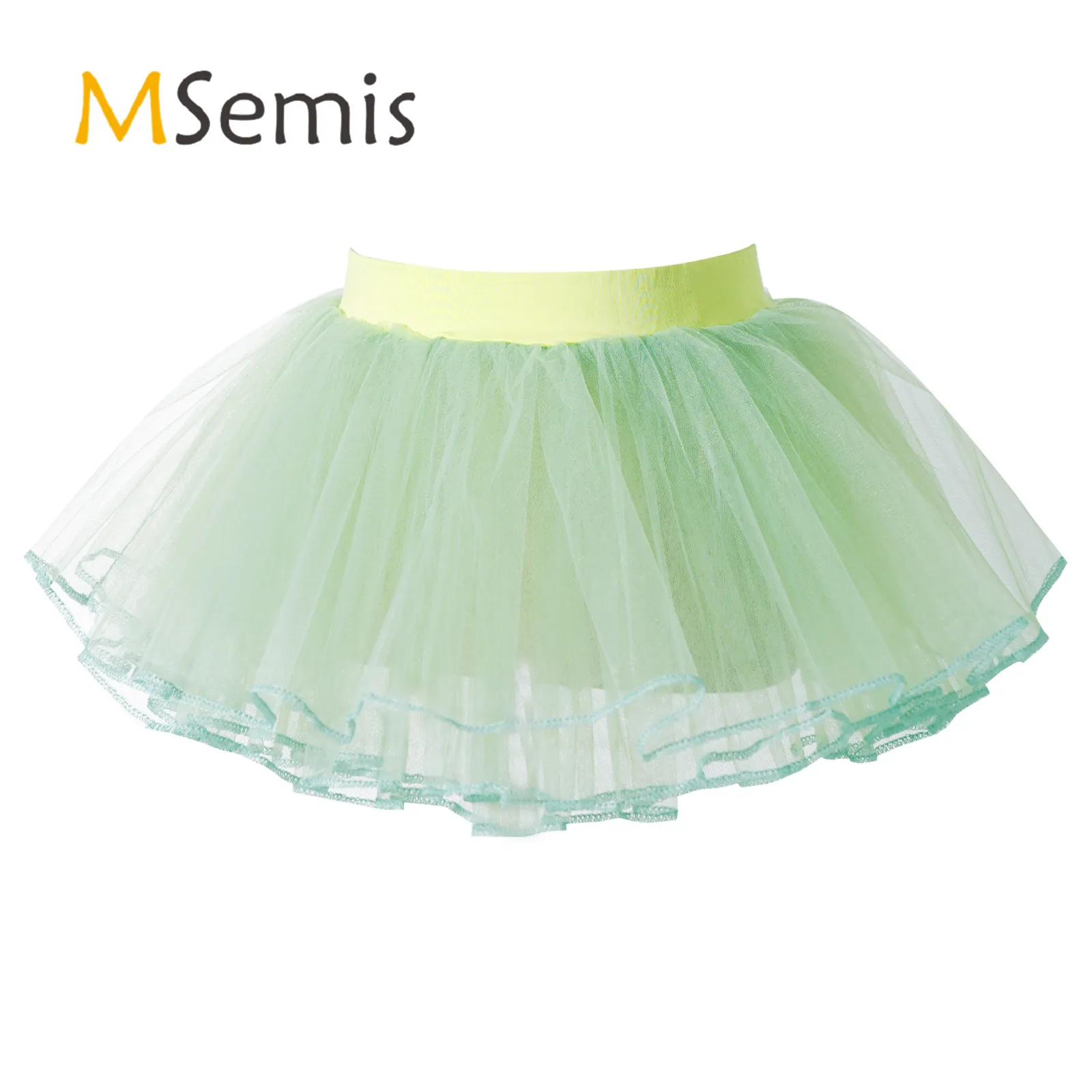 

Kids Girls Ballet Dance Clothing Elastic Waistband Tutu Mesh Skirt Four Layer Dance Underskirt Wedding Flower Girl Tutu Dress