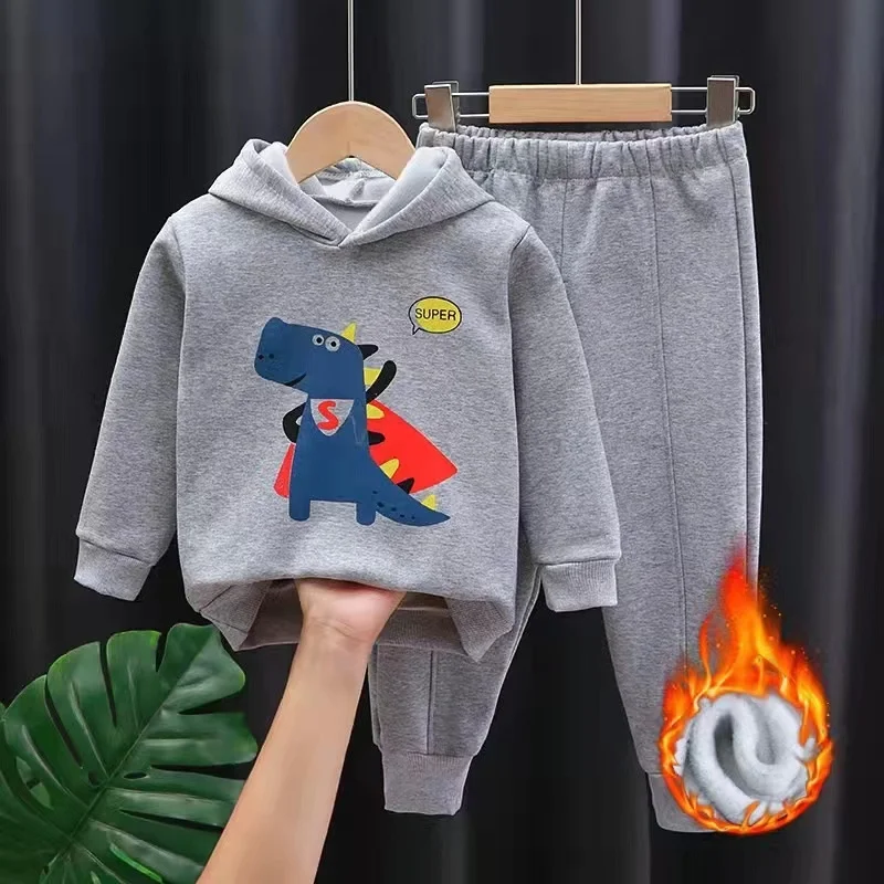 

Fashion autumn Winter Children clothing Set Hoodie coat pants Little Boy Plush Thicken Pullover Girl Warm Clothes Trousers 2 Pcs